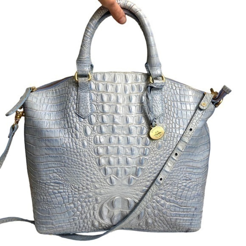 Brahmin blue Melbourne embossed leather Duxbury satchel bag